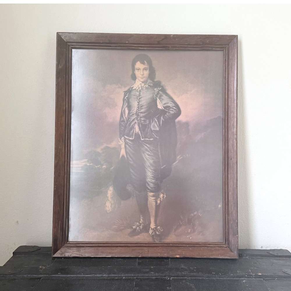Vintage Framed Blue Boy Print Thomas Gainsborough Wooden Frame Wall Art